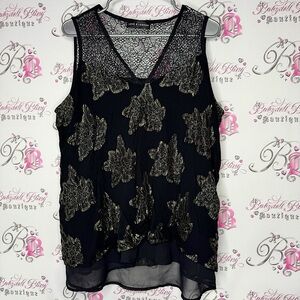 Love & legend tank top floral sparkly gold flowers mesh sexy stunning blouse